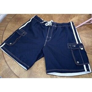 OP Ocean Pacific Men's Brief Lined Blue W/ White Trim Swim Shorts Size XL 40-42